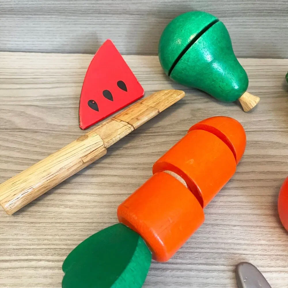 Vintage Play Food Lot Cutting Fruits Vegetables Knives Pretend Pull Apart